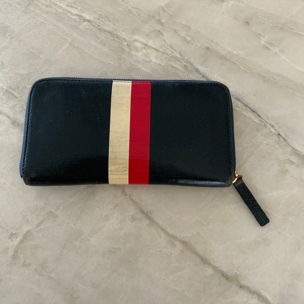 Clare Vivier Zip Wallet, Navy with Red and White Stripe